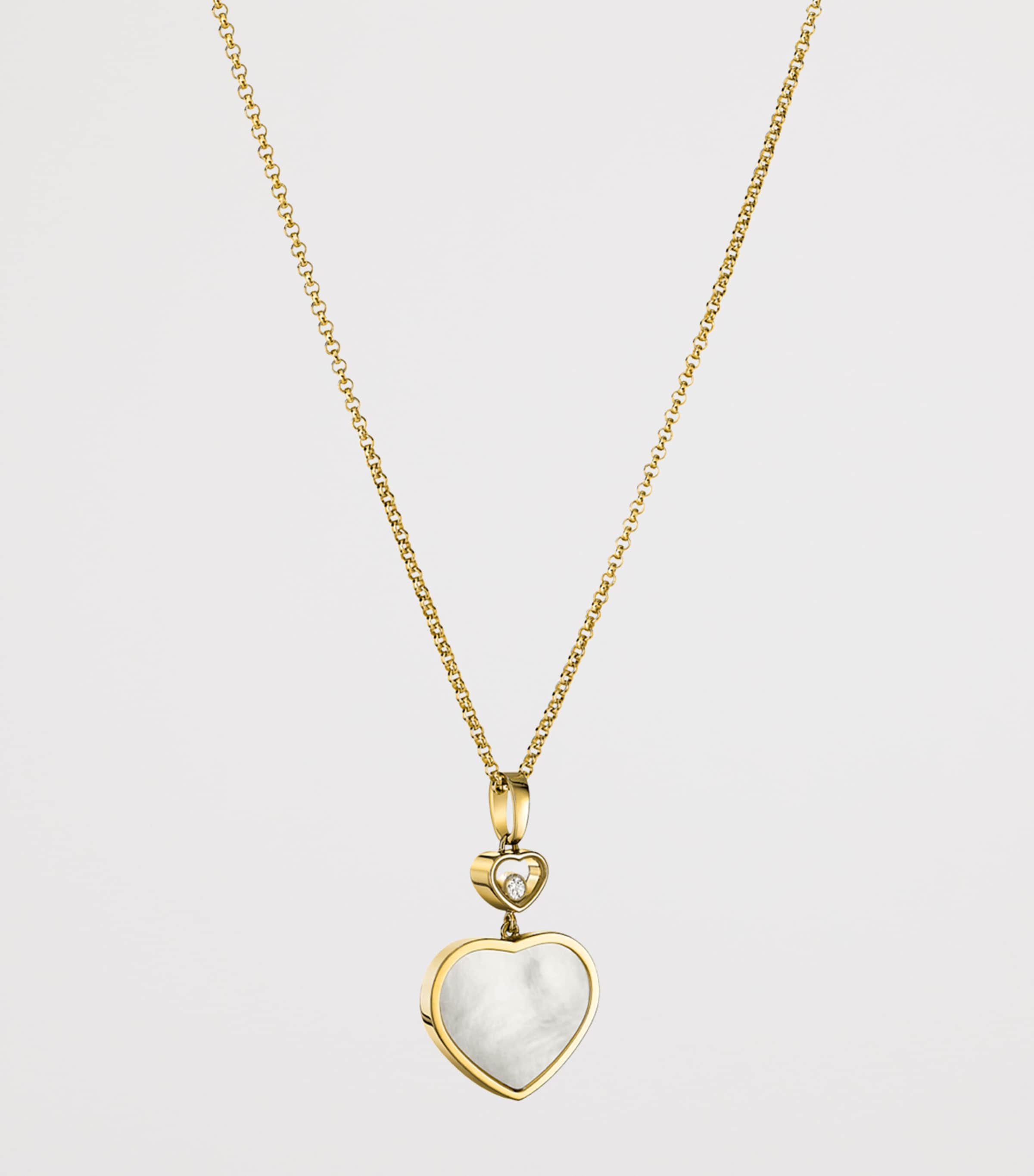 Yellow Gold, Diamond and Mother-of-Pearl Happy Hearts Pendant Necklace