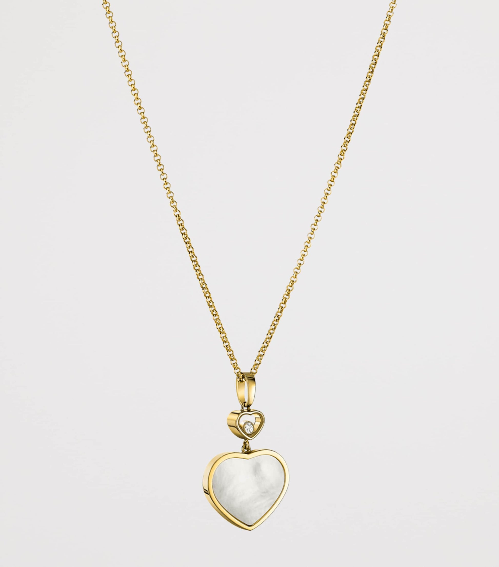 Yellow Gold, Diamond and Mother-of-Pearl Happy Hearts Pendant Necklace