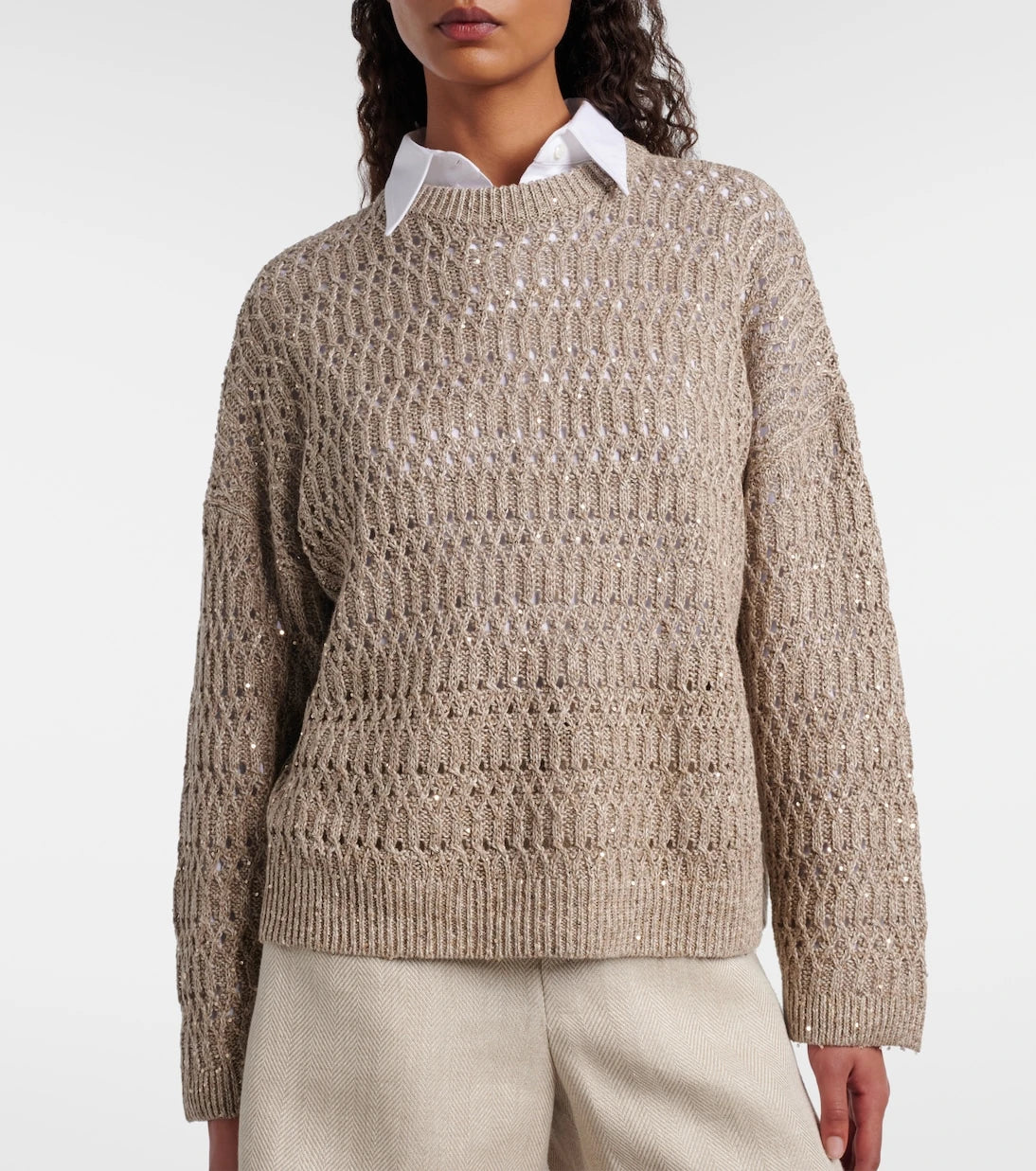 Brunello Cucinelli - Sequined linen-blend sweater
