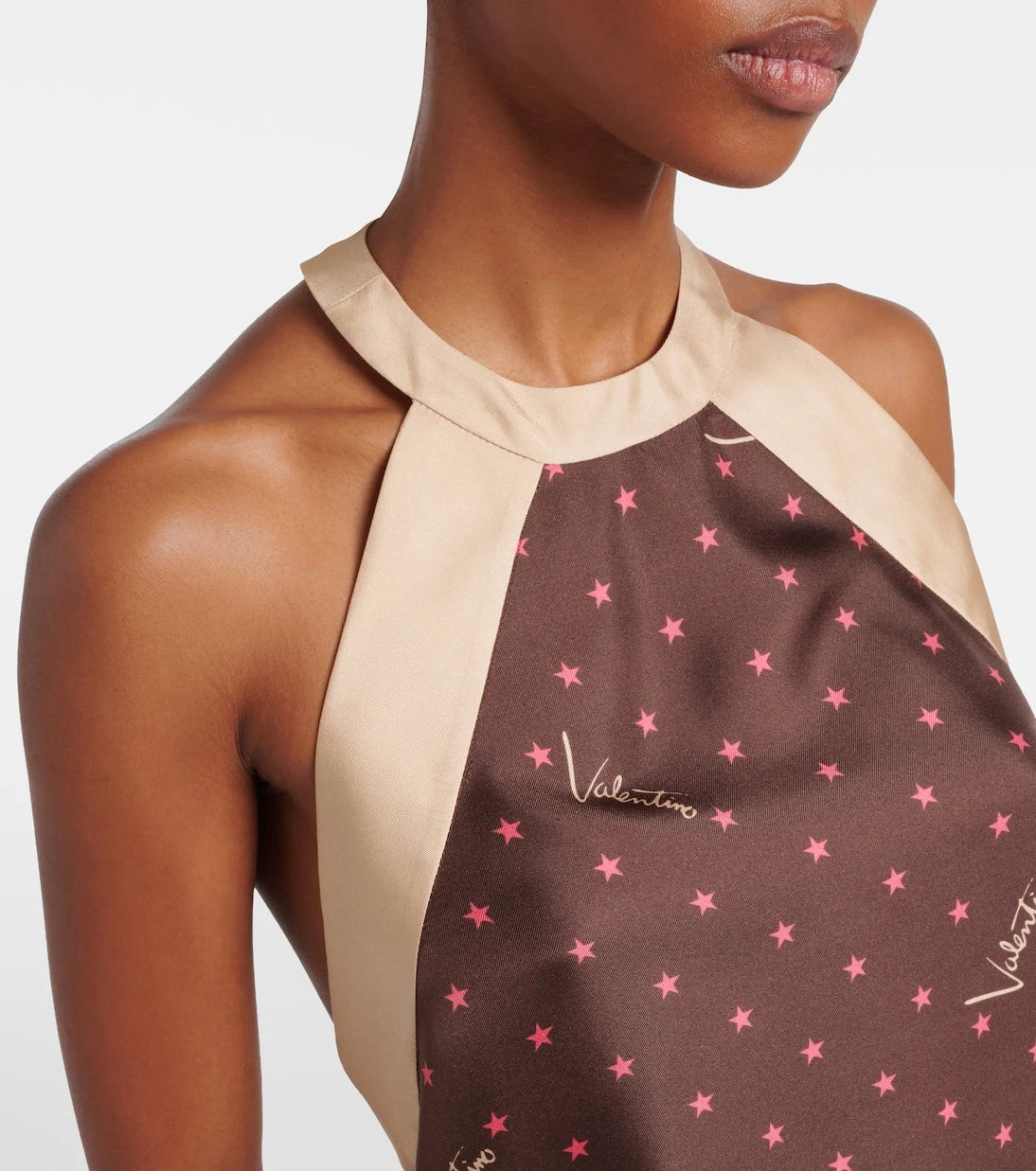 Valentino - Printed halterneck silk twill top