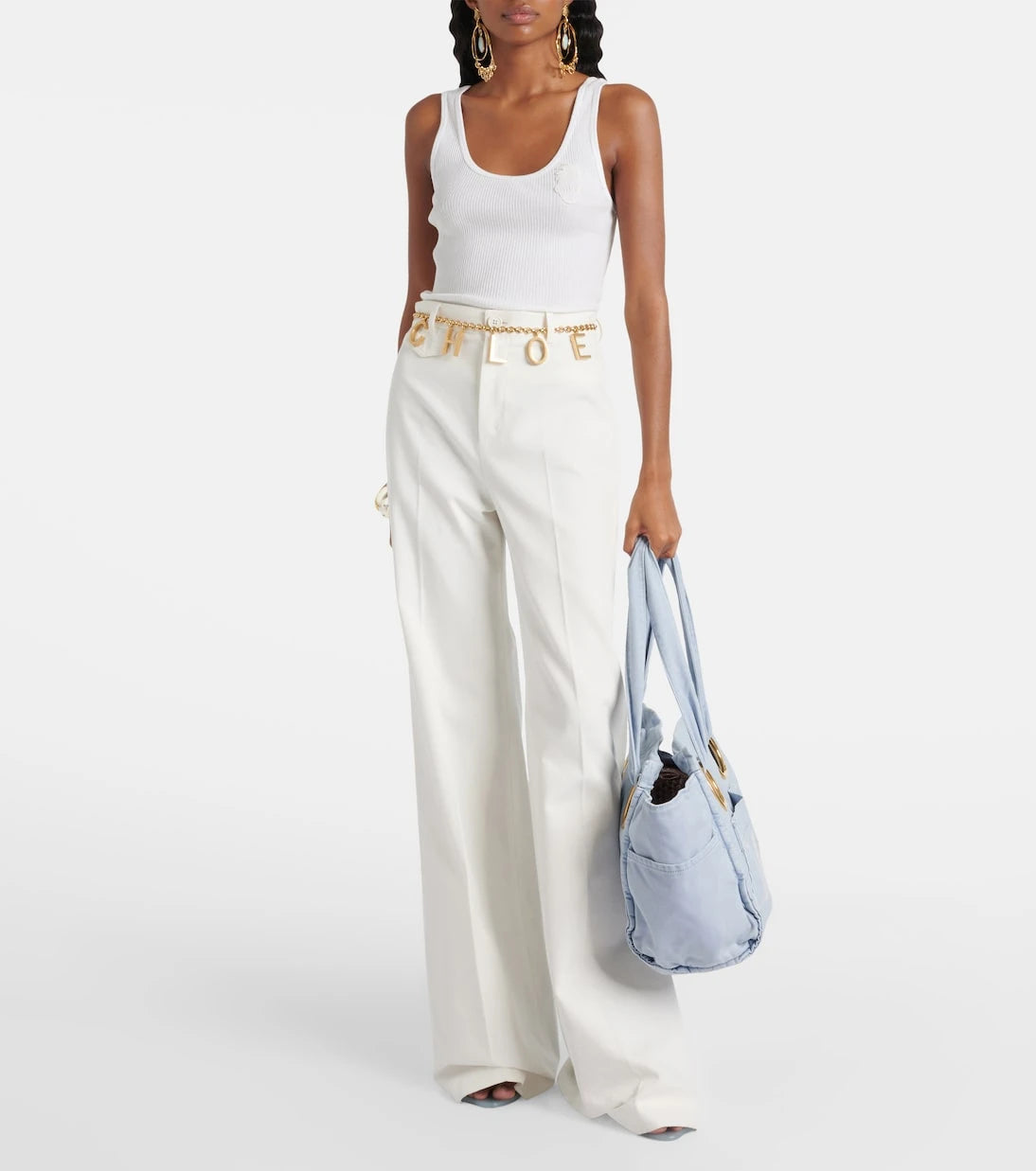 Chloé - High-rise cotton canvas flared pants