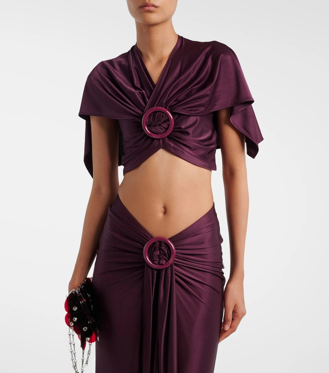Rabanne - Gathered caped satin crop top