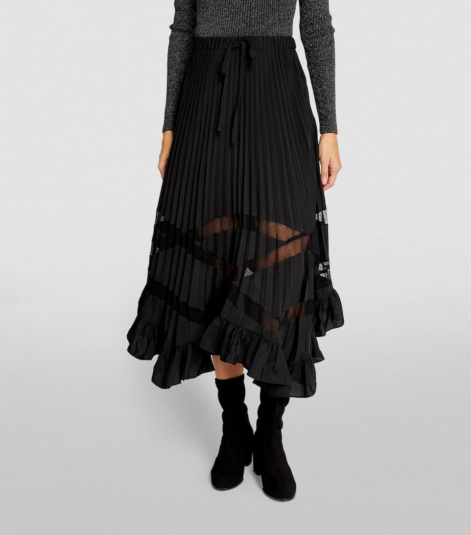 Claudie Pierlot Black Pleated Asymmetric Midi Skirt