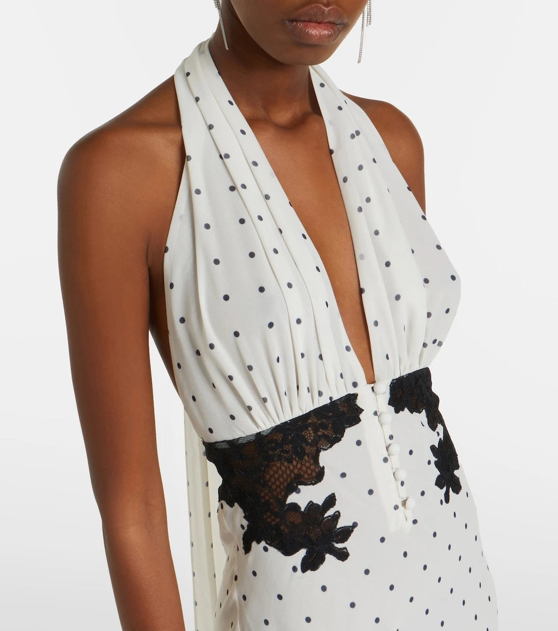 Self-Portrait - Lace-trimmed polka-dot maxi dress