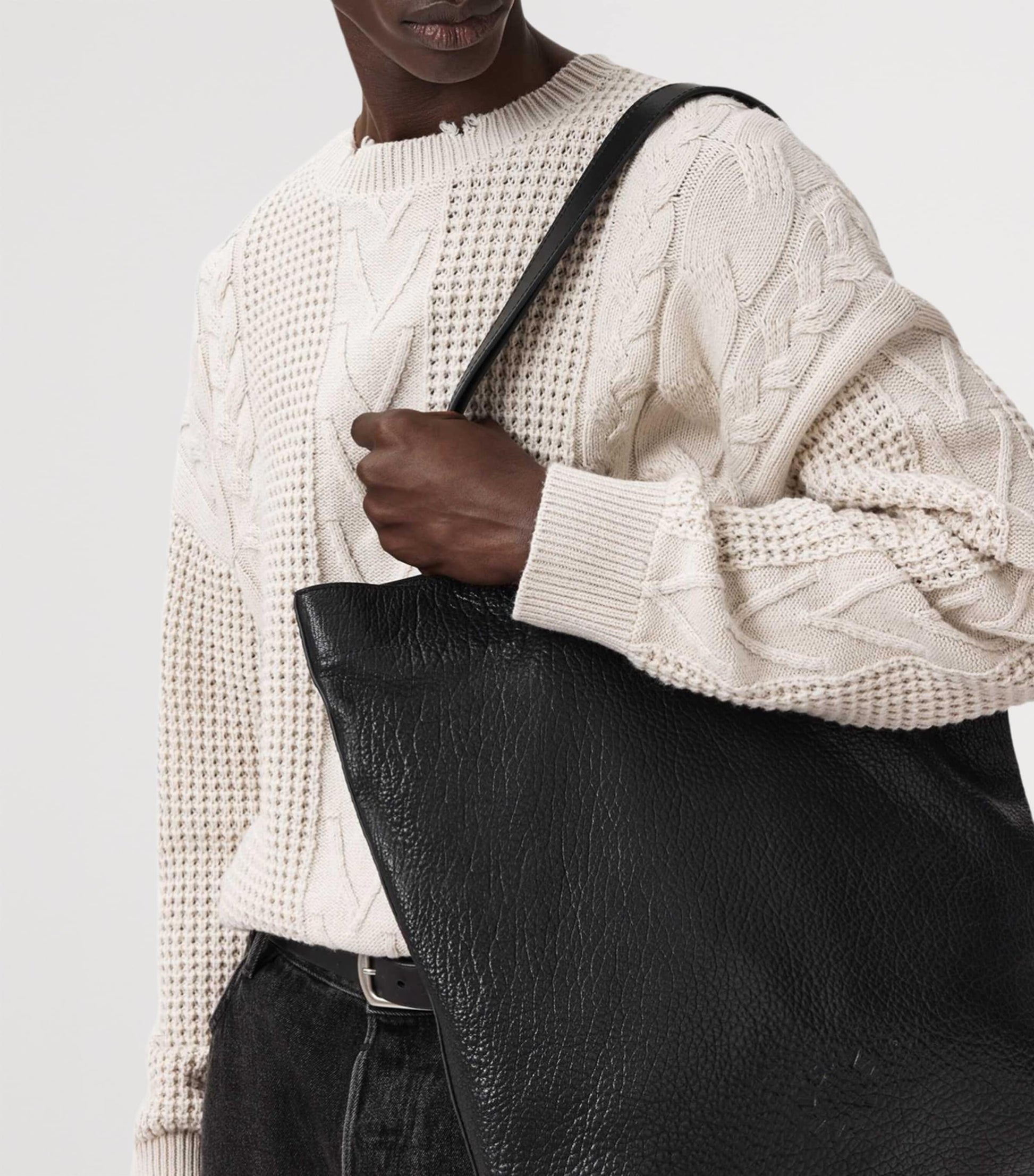 White Wool-Organic Cotton Tenter Sweater