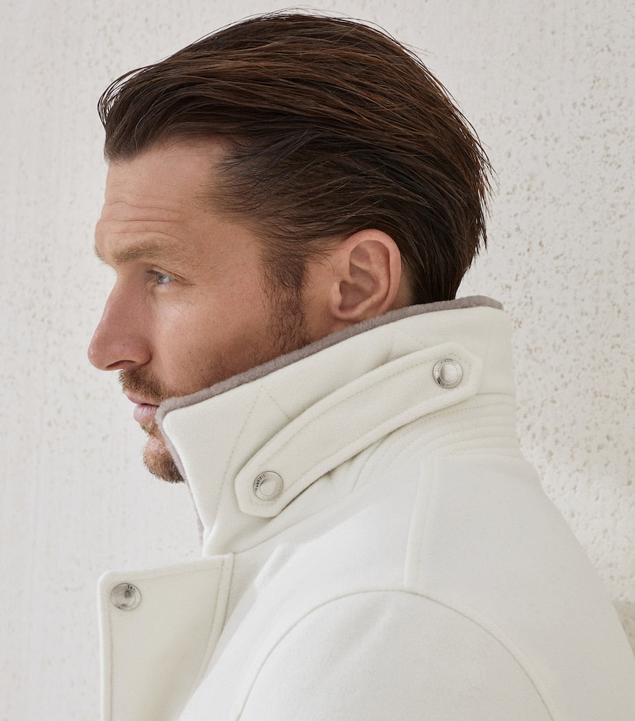 Brunello Cucinelli White Cashmere Aviator Jacket