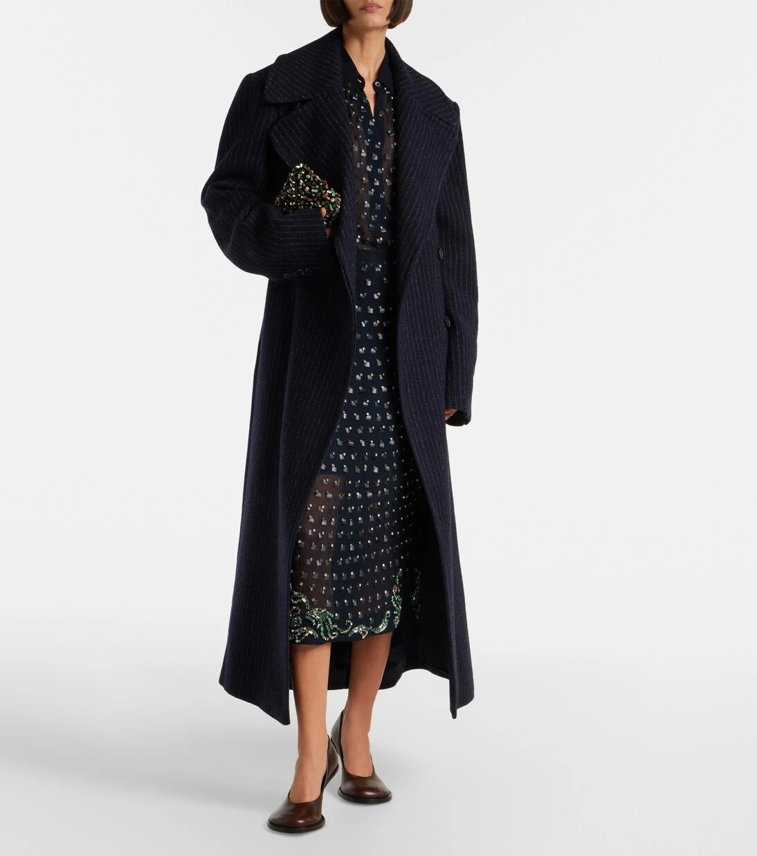 Dries Van Noten - Belted pinstriped wool coat