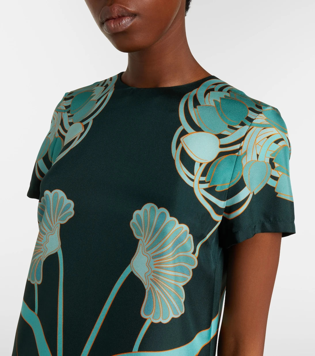 La DoubleJ - Swing feather-trimmed floral silk twill minidress