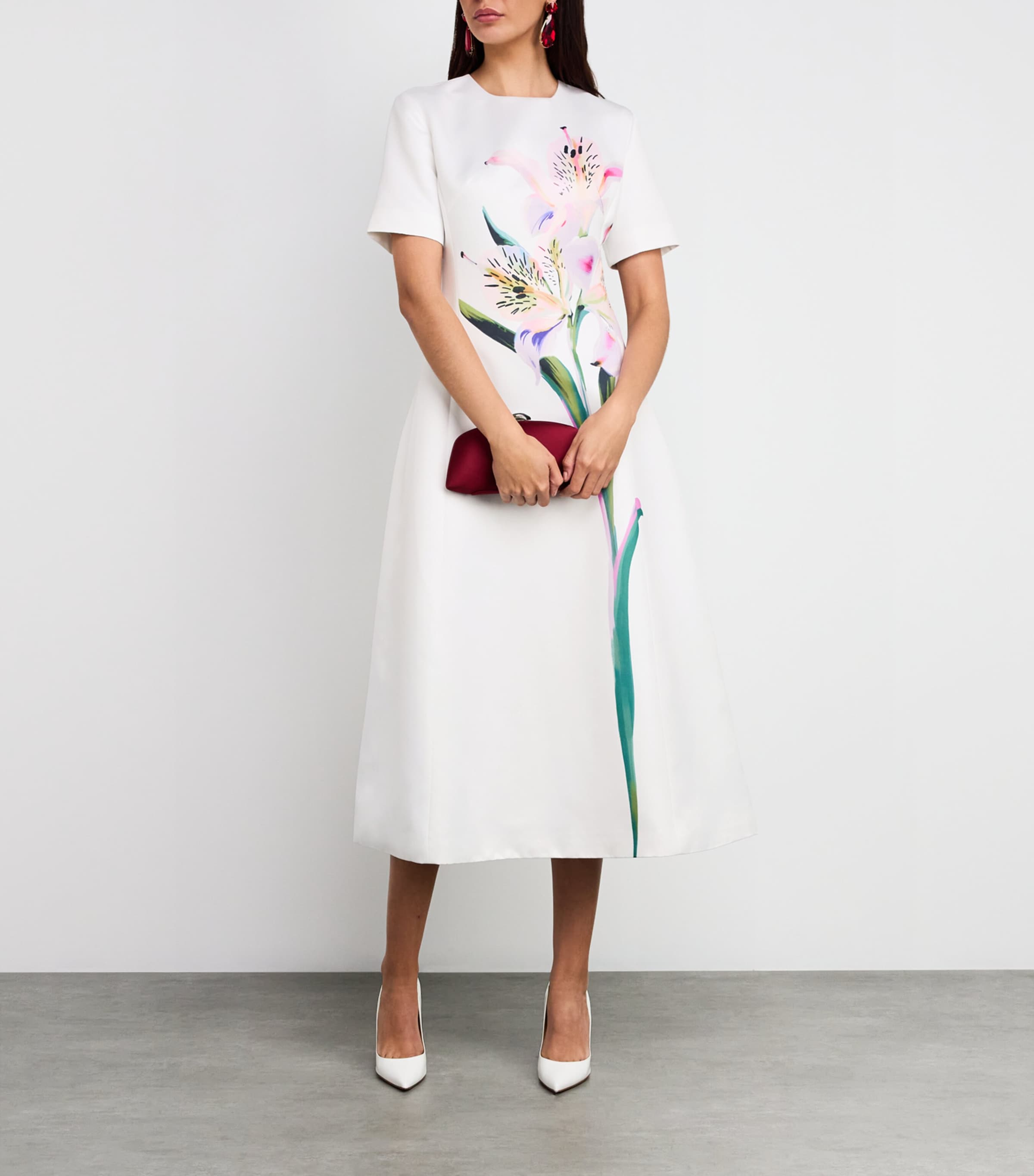 LEO LIN Multi Satin Floral Caroline Midi Dress