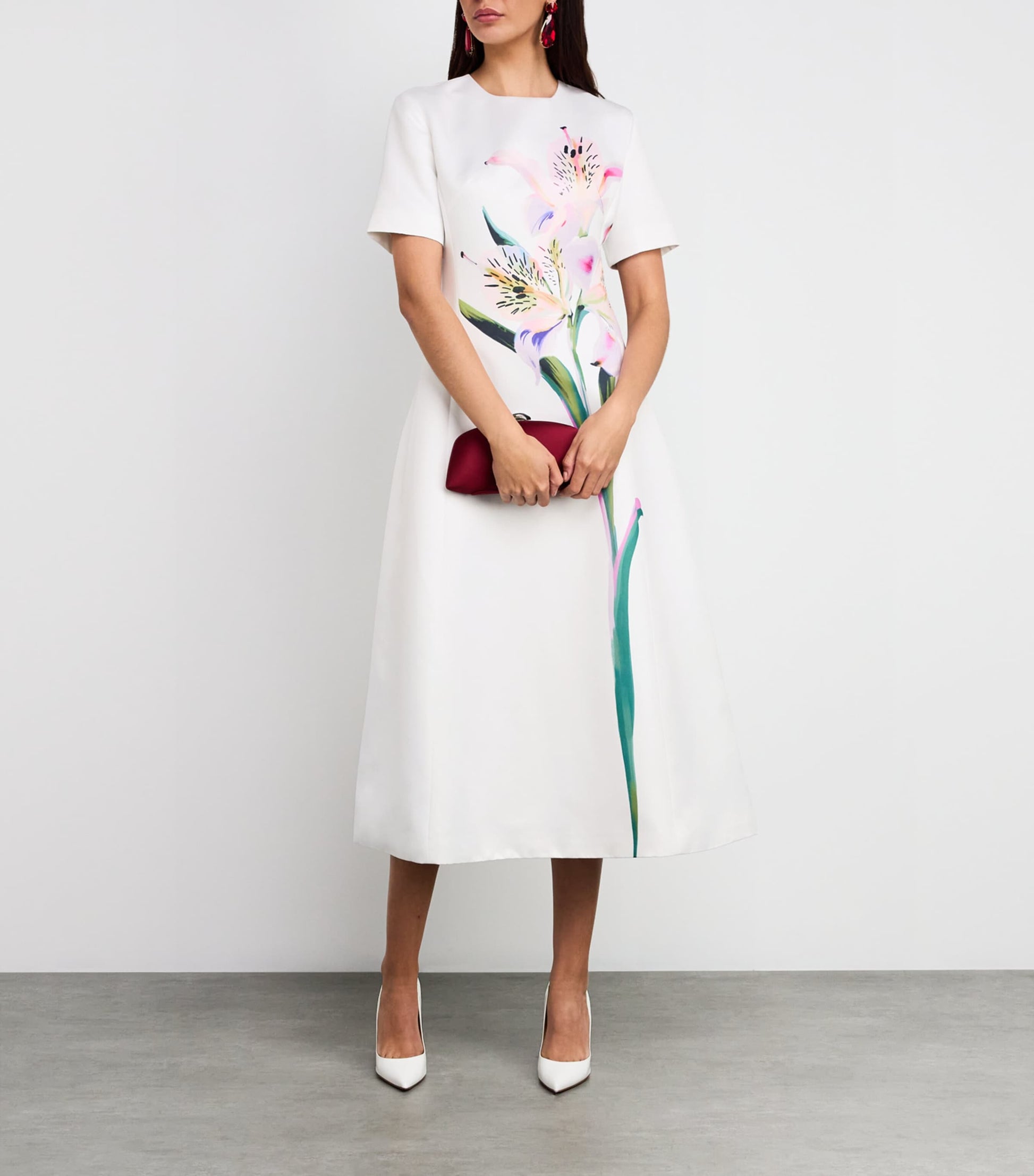 LEO LIN Multi Satin Floral Caroline Midi Dress