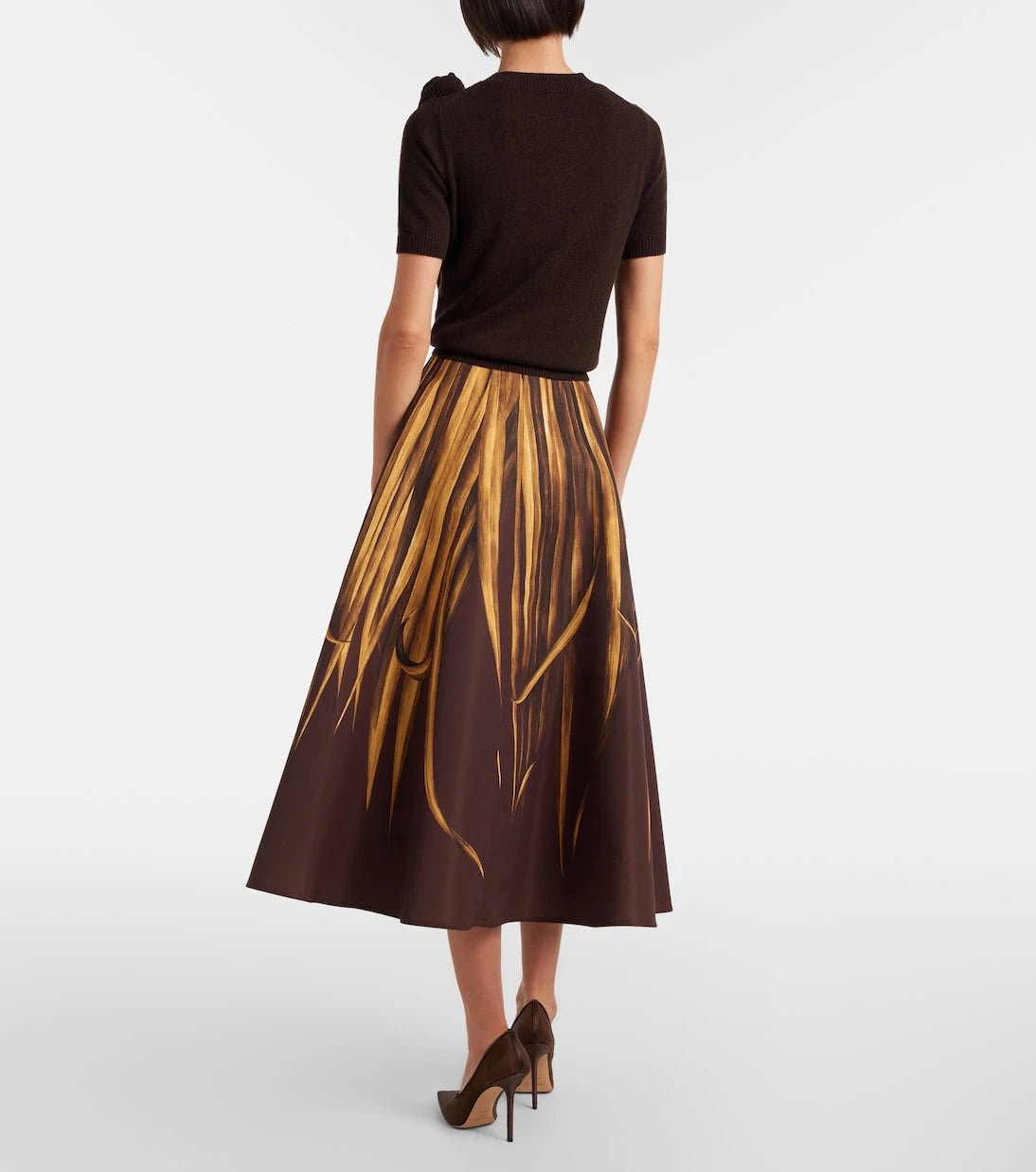 Oscar de la Renta - Printed faille midi skirt