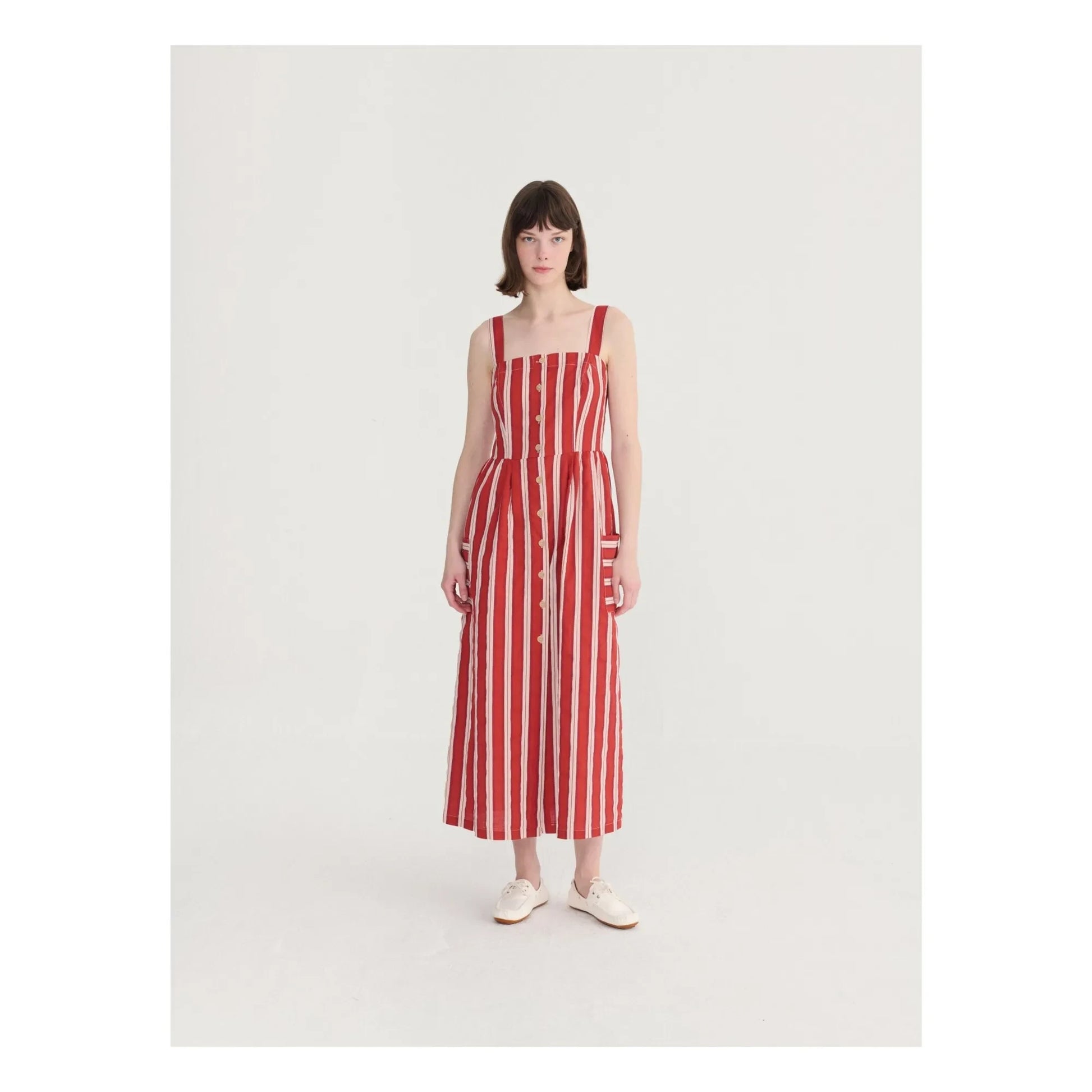 Bobo Choses - Striped Flared Dress Organic Cotton | Brick red