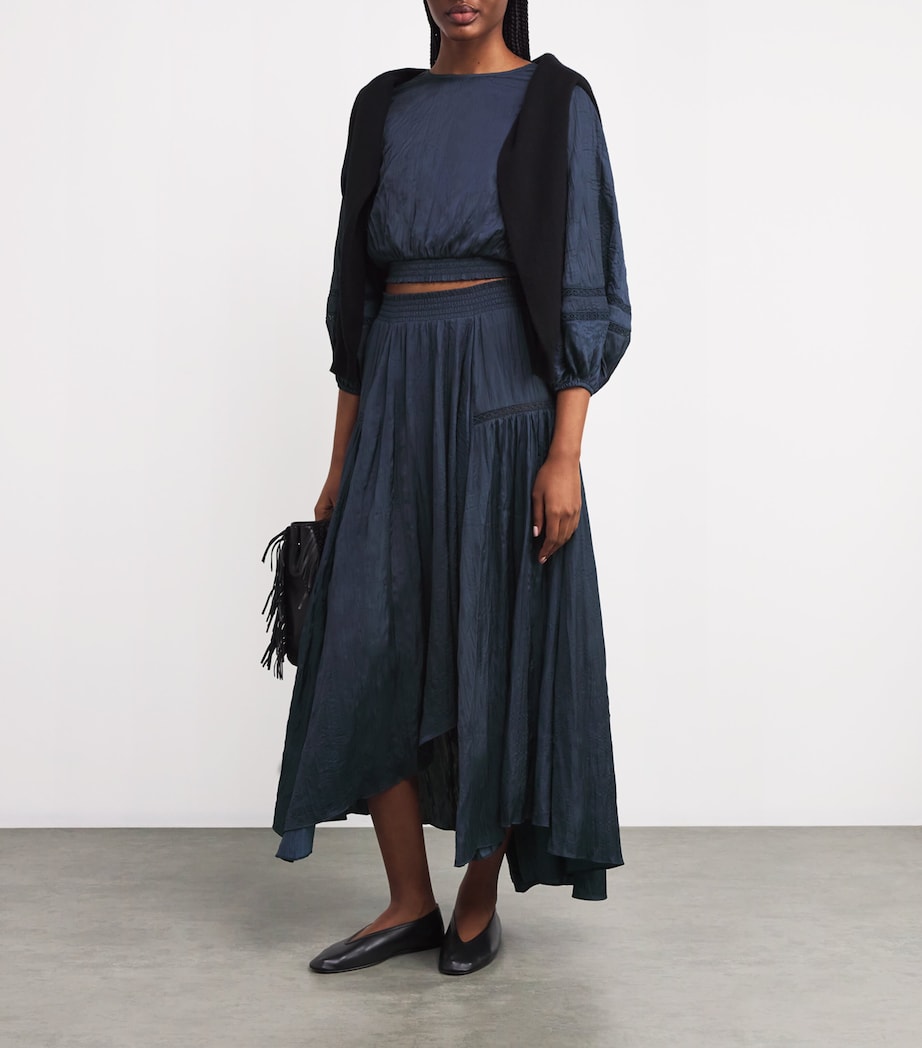 Blue Asymmetric Midi Skirt