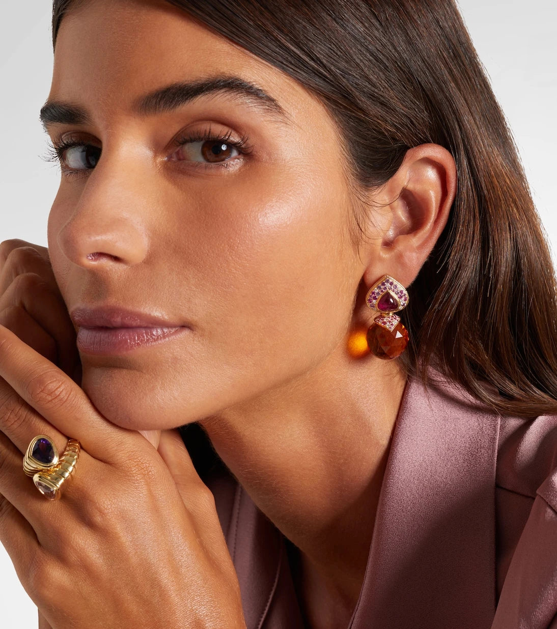 Marina B - Acilla 18kt gold drop earrings with gemstones
