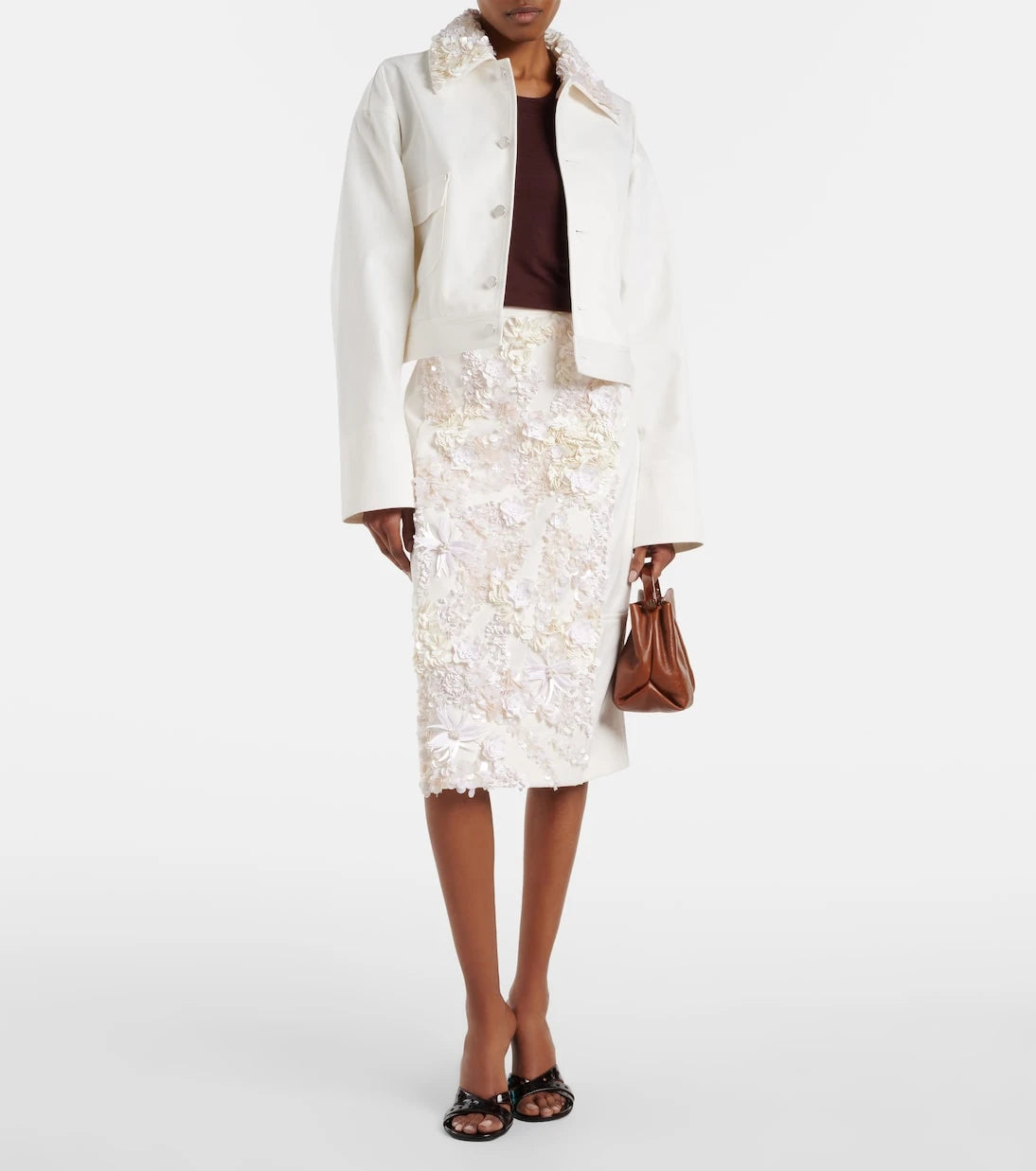 Plan C - Embellished cotton drill midi skirt