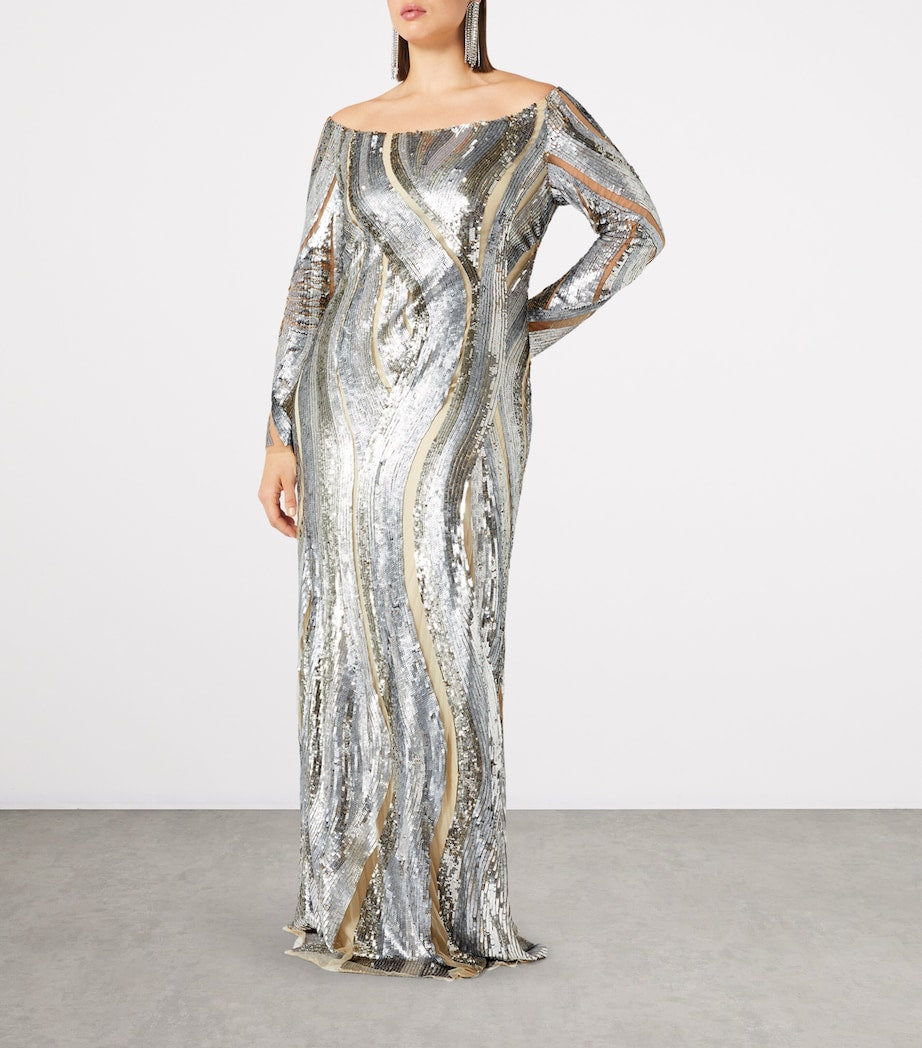 Marina Rinaldi Nude Tulle Embroidered Maxi Dress