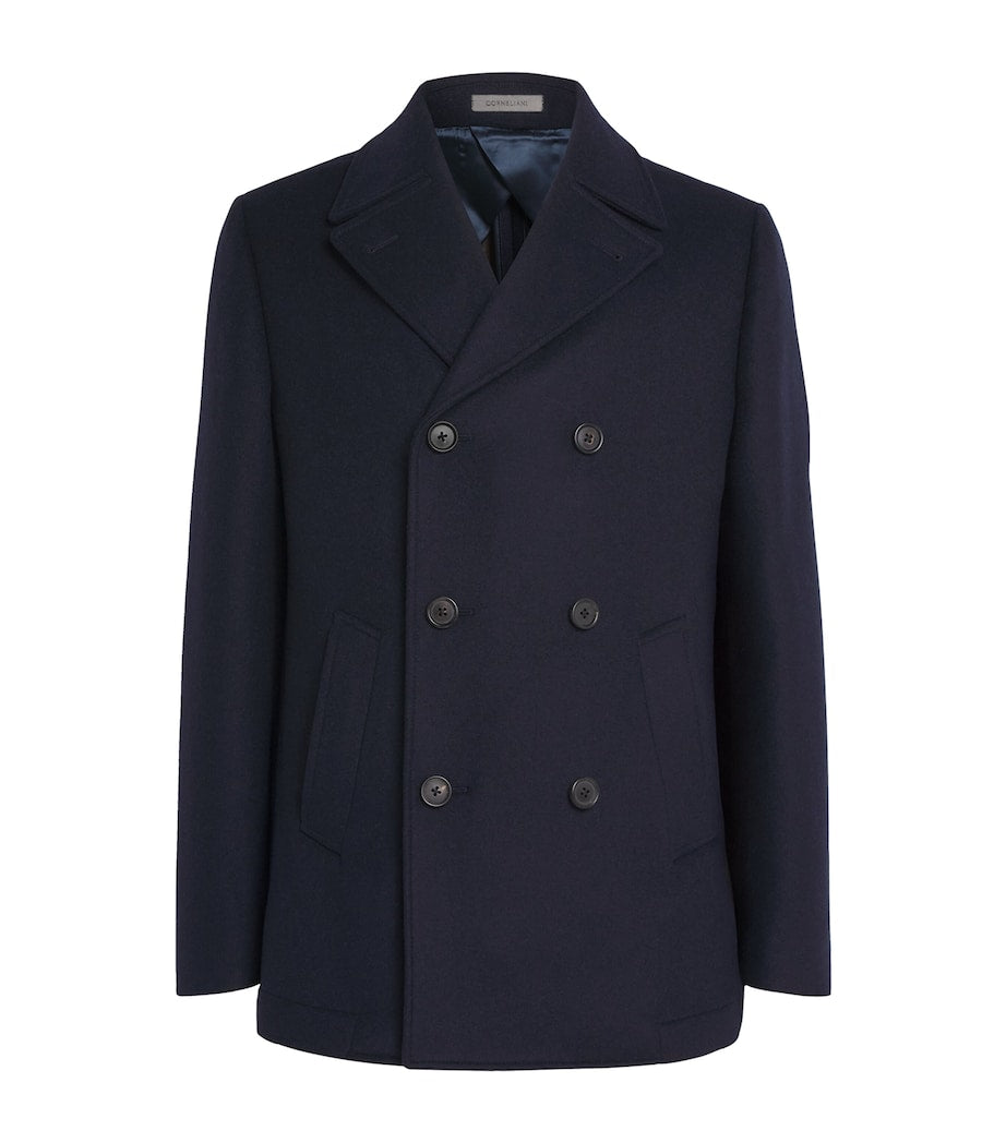Navy Wool-Silk-Cashmere Pea Coat