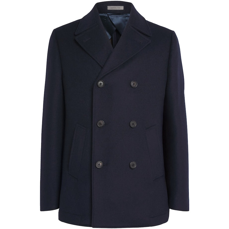 Navy Wool-Silk-Cashmere Pea Coat