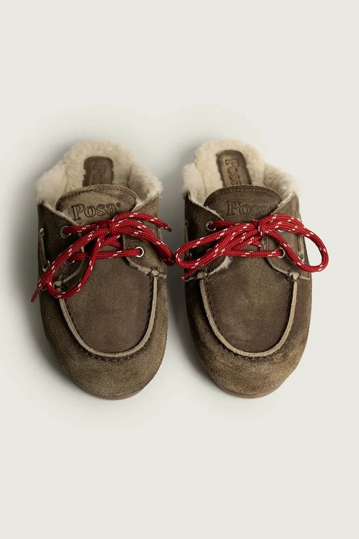Posa kadın süet terlik Boat Loafer Mule