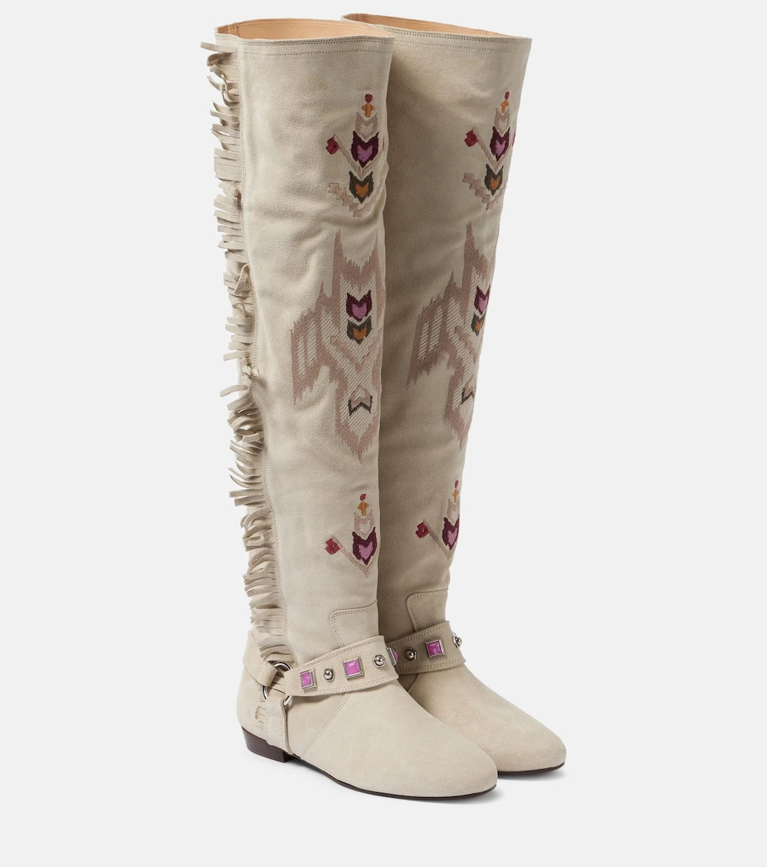 Isabel Marant - Soksa embroidered suede knee-high boots
