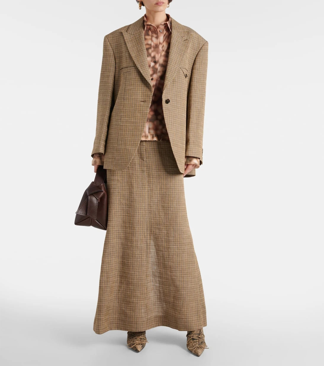 Acne Studios - تنورة ماكسي كاروهات من مزيج الكتان