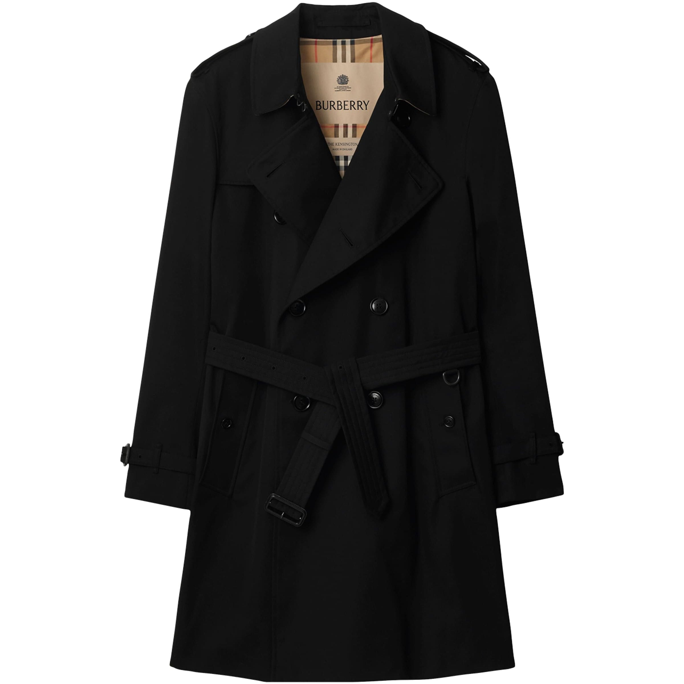 Burberry Black Mid-Length Kensington Heritage Trench Coat