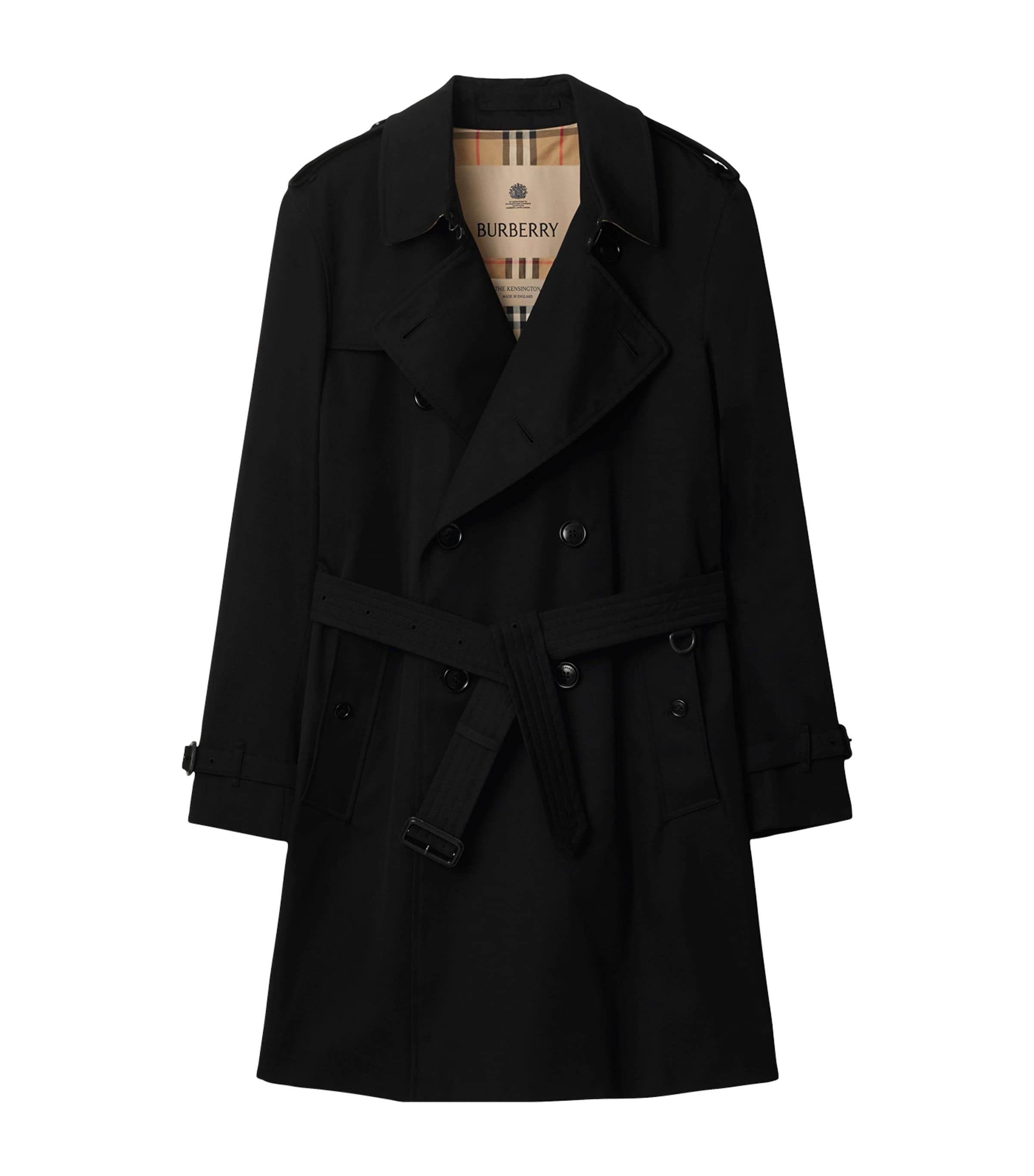 Burberry Black Mid-Length Kensington Heritage Trench Coat