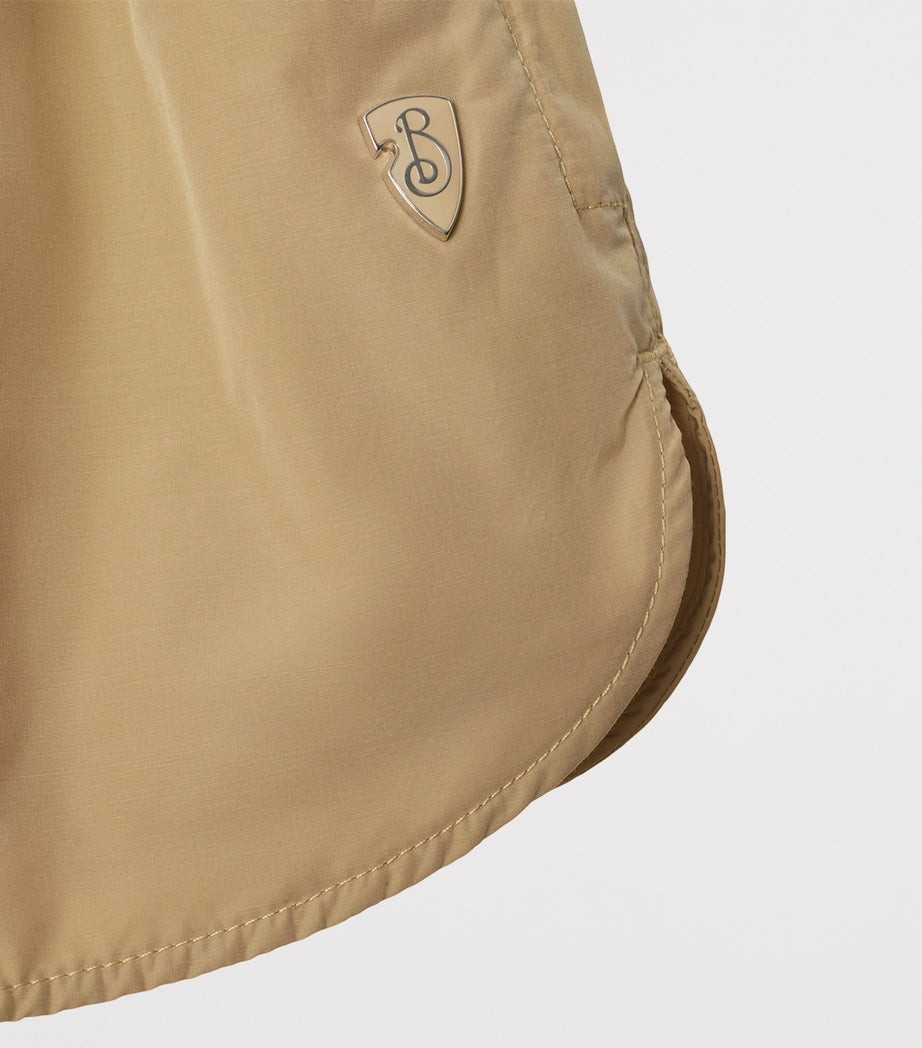 White Nylon-Cotton Drawstring Shorts