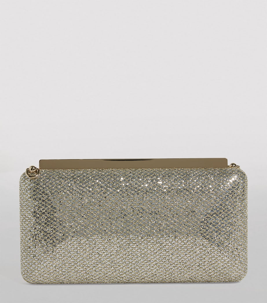 Jimmy Choo Neutral Ellipse Glitter Clutch Bag