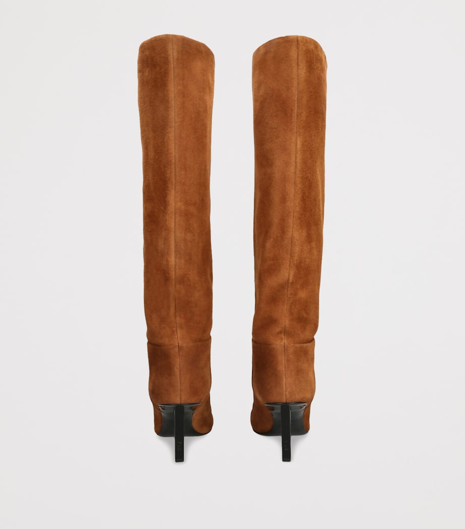 Versace Brown Leather V-Heel Knee-High Boots 85