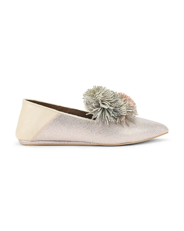 Kurt Geiger London Pom Pom Point Slip On Kadife Mokasen