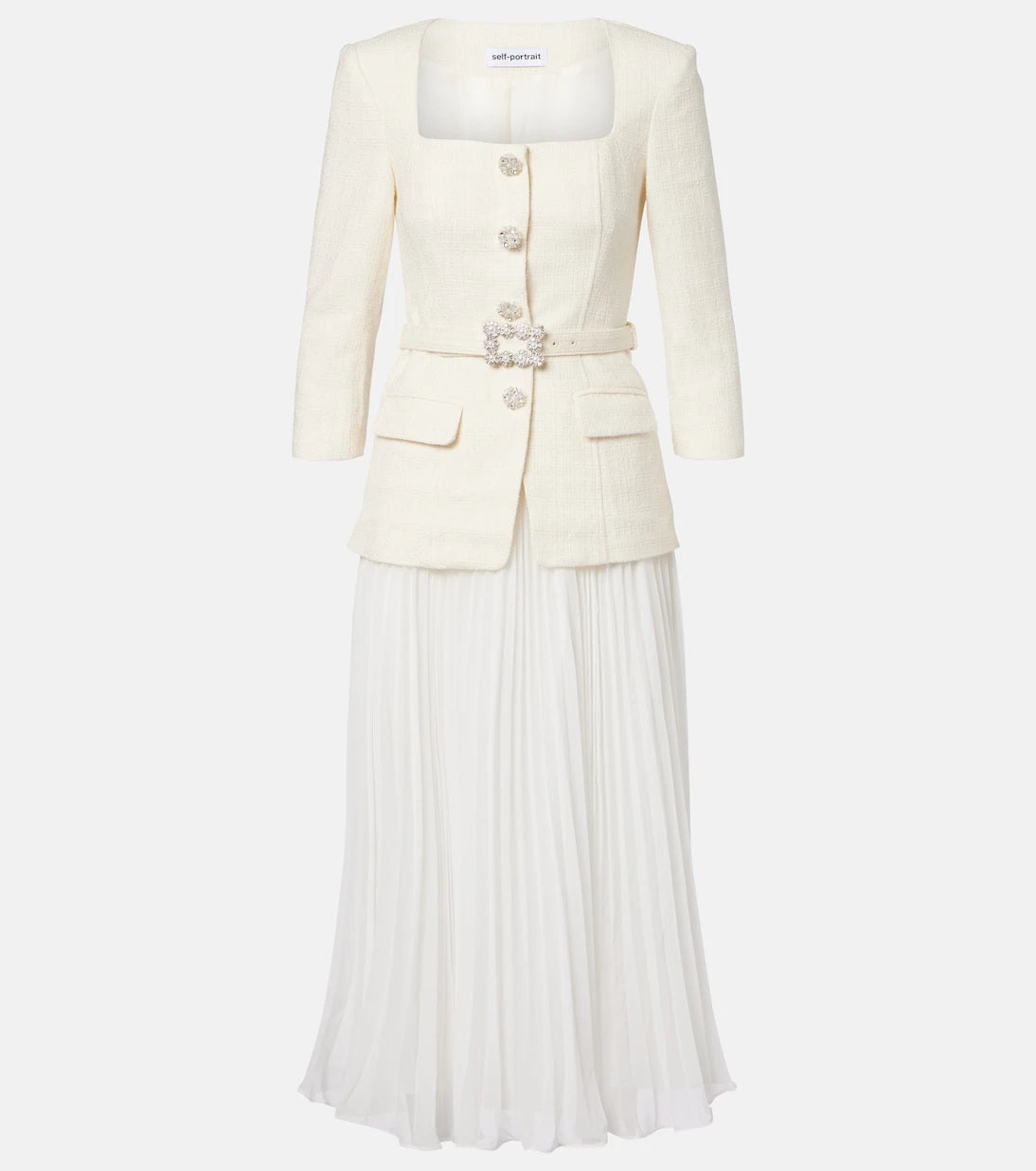 Self-Portrait - Belted plissé chiffon maxi dress