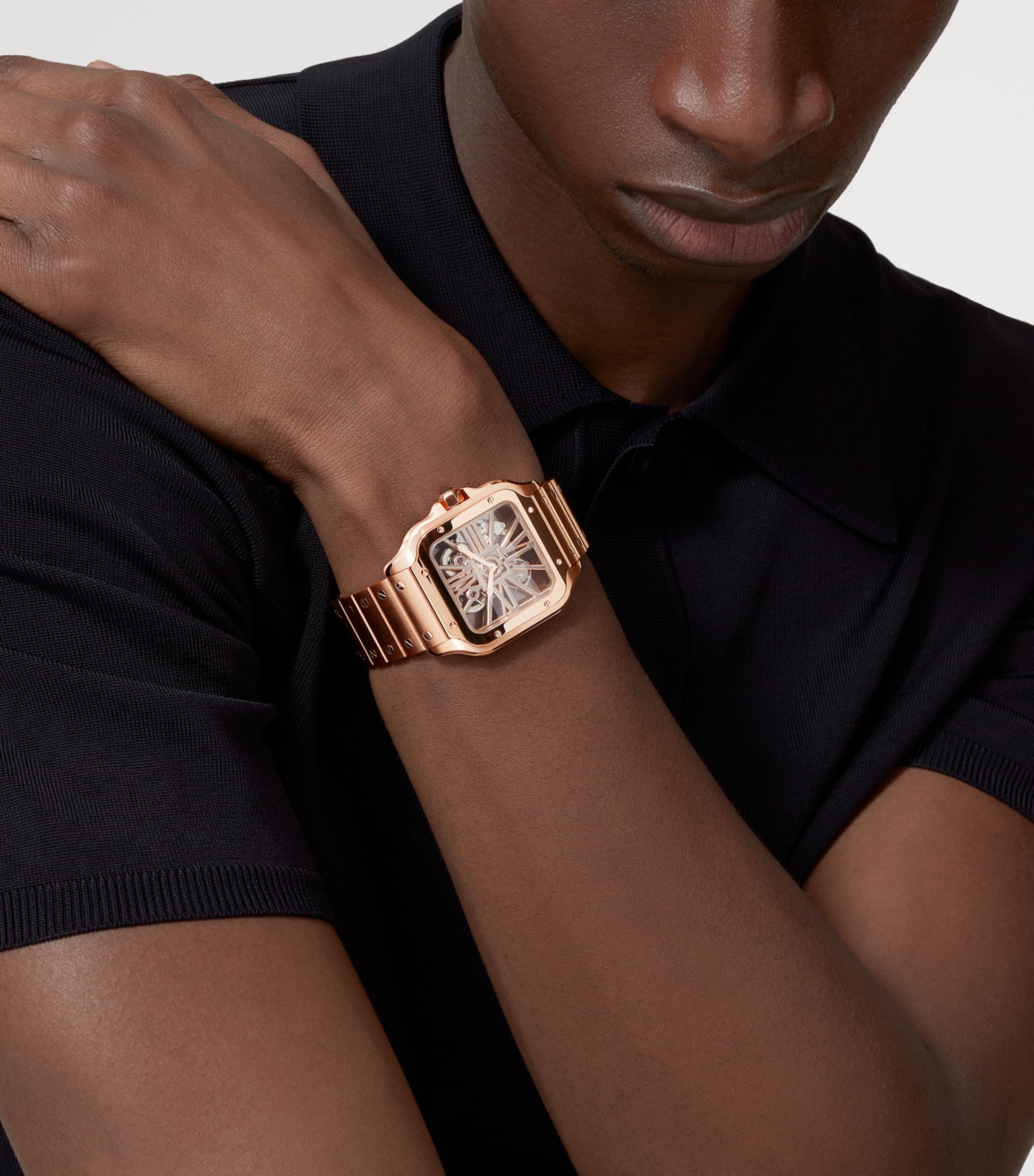 Large Rose Gold Santos de Skeleton Watch 28mm