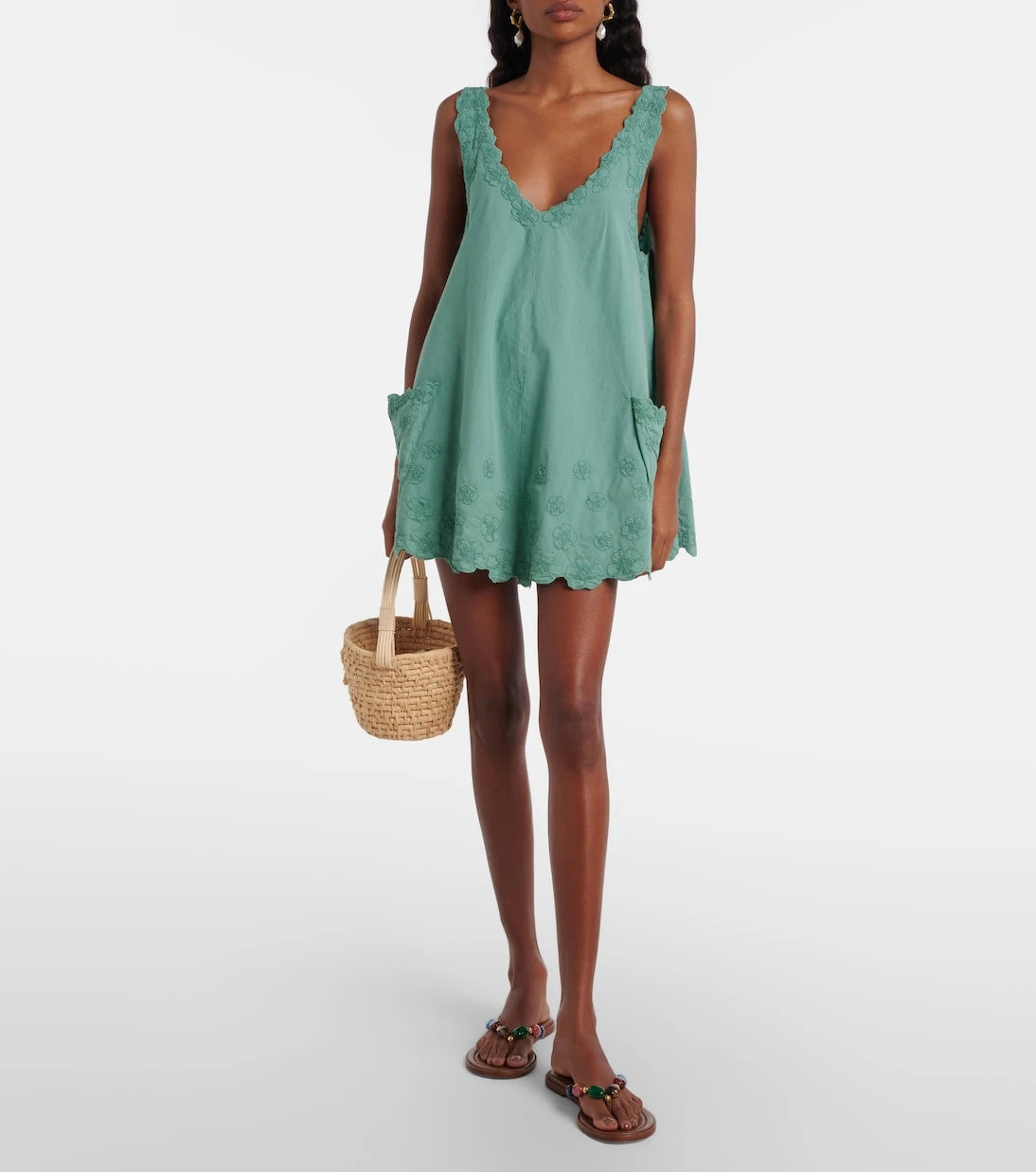 Juliet Dunn - Embroidered cotton poplin minidress