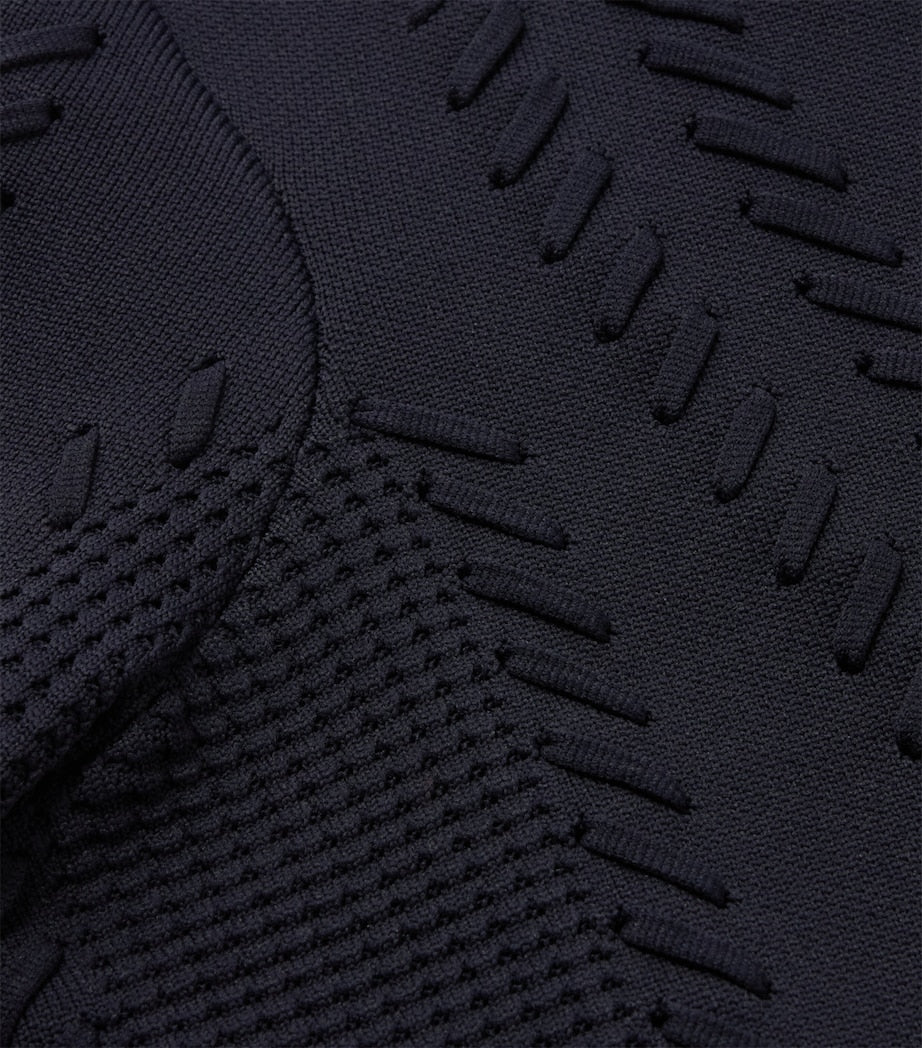 Maje Blue Pointelle Knit Lace Cropped Cardigan