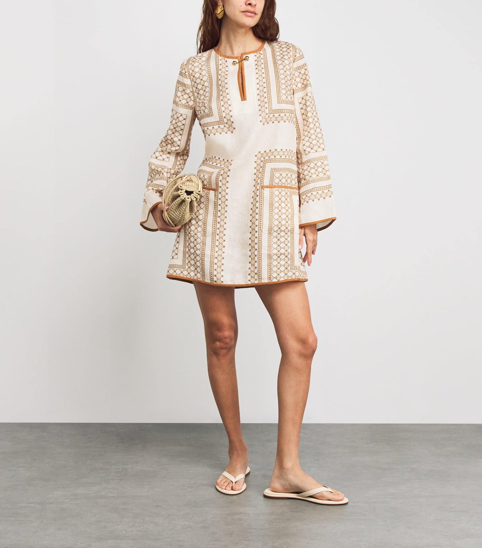 Zimmermann Nude Linen Tunic Mini Dress