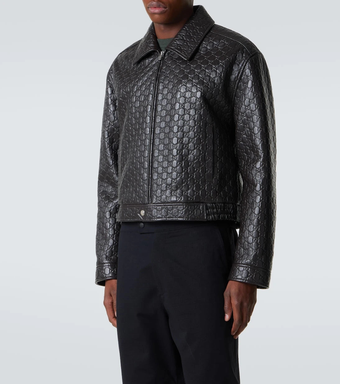 Gucci - GG debossed leather blouson jacket
