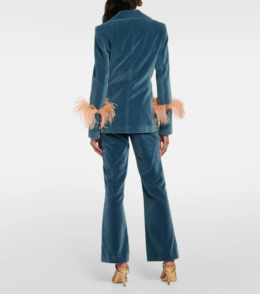 La DoubleJ - Feather-trimmed cotton velvet blazer