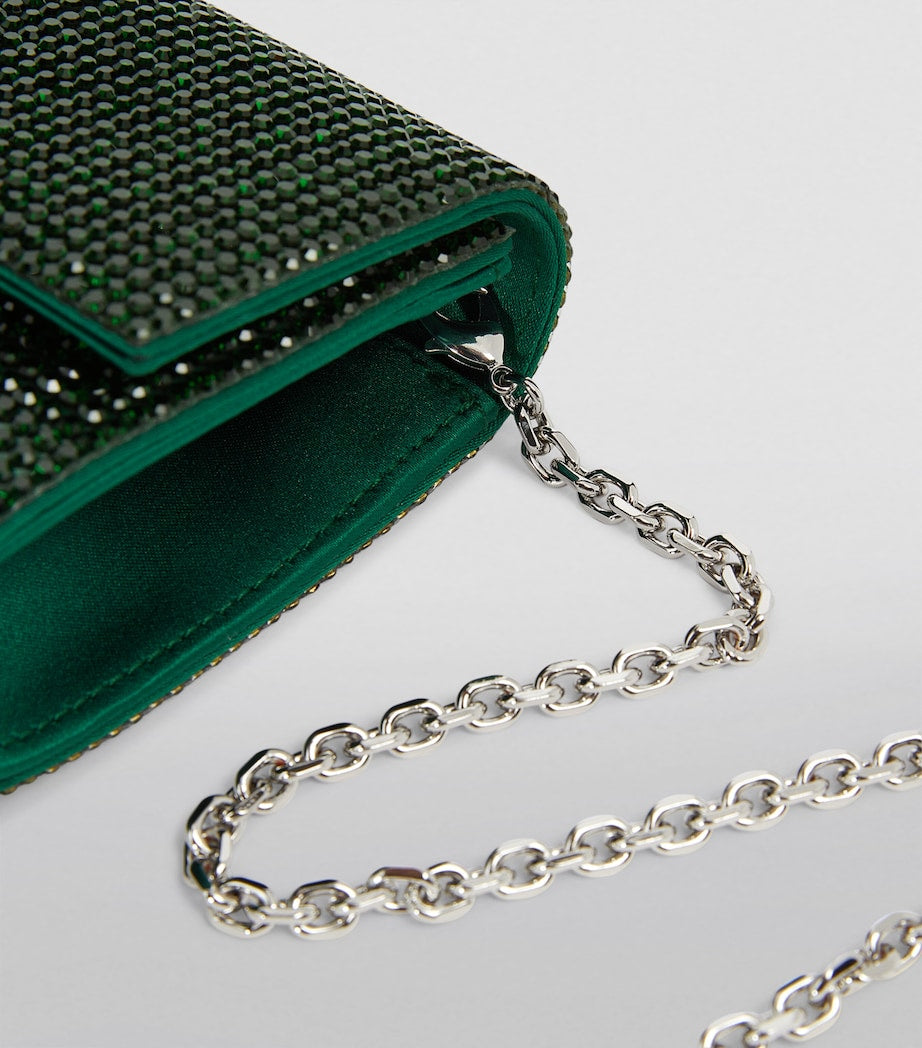 Green Satin Crystal-Embellished Perry Clutch Bag
