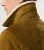 Brown Calf Leather Shearling-Trim Bomber Jacket