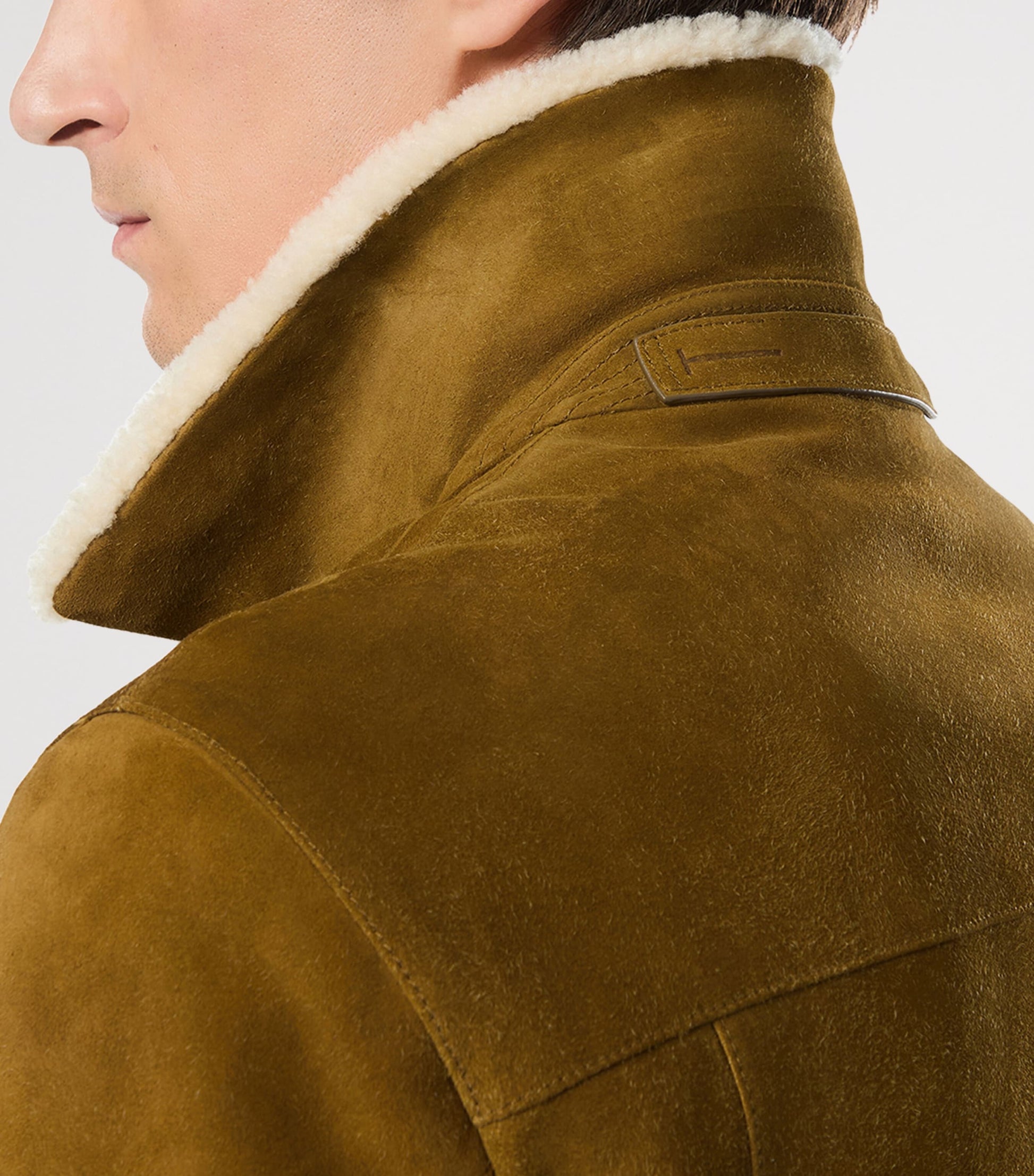 Brown Calf Leather Shearling-Trim Bomber Jacket