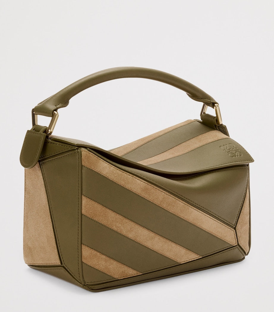 LOEWE Green Small Leather-Suede Puzzle Top-Handle Bag