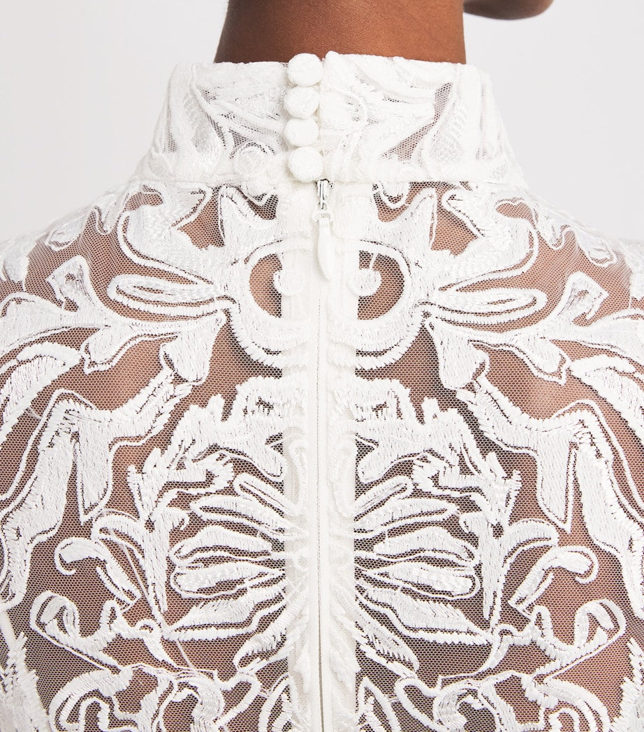White Tulle Embroidered High-Neck Gown