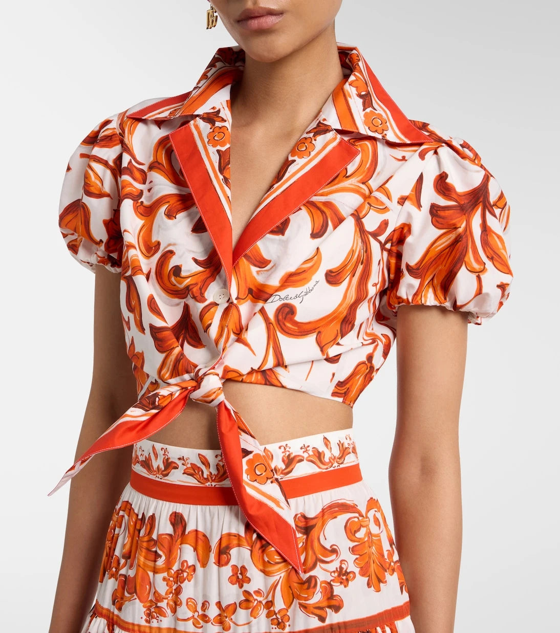 Dolce&Gabbana - Majolica cropped cotton poplin blouse