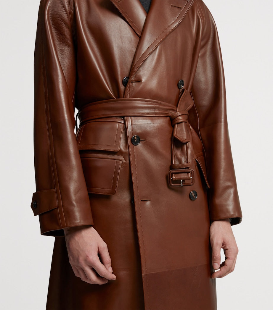 Dunhill Brown Archive Leather Trench Coat