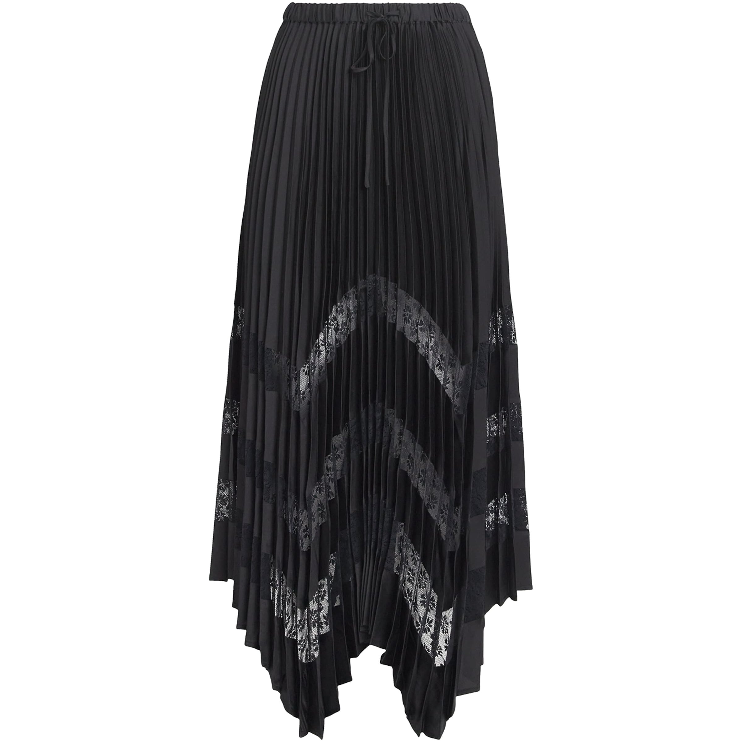 Claudie Pierlot Black Lace-Trim Pleated Maxi Skirt