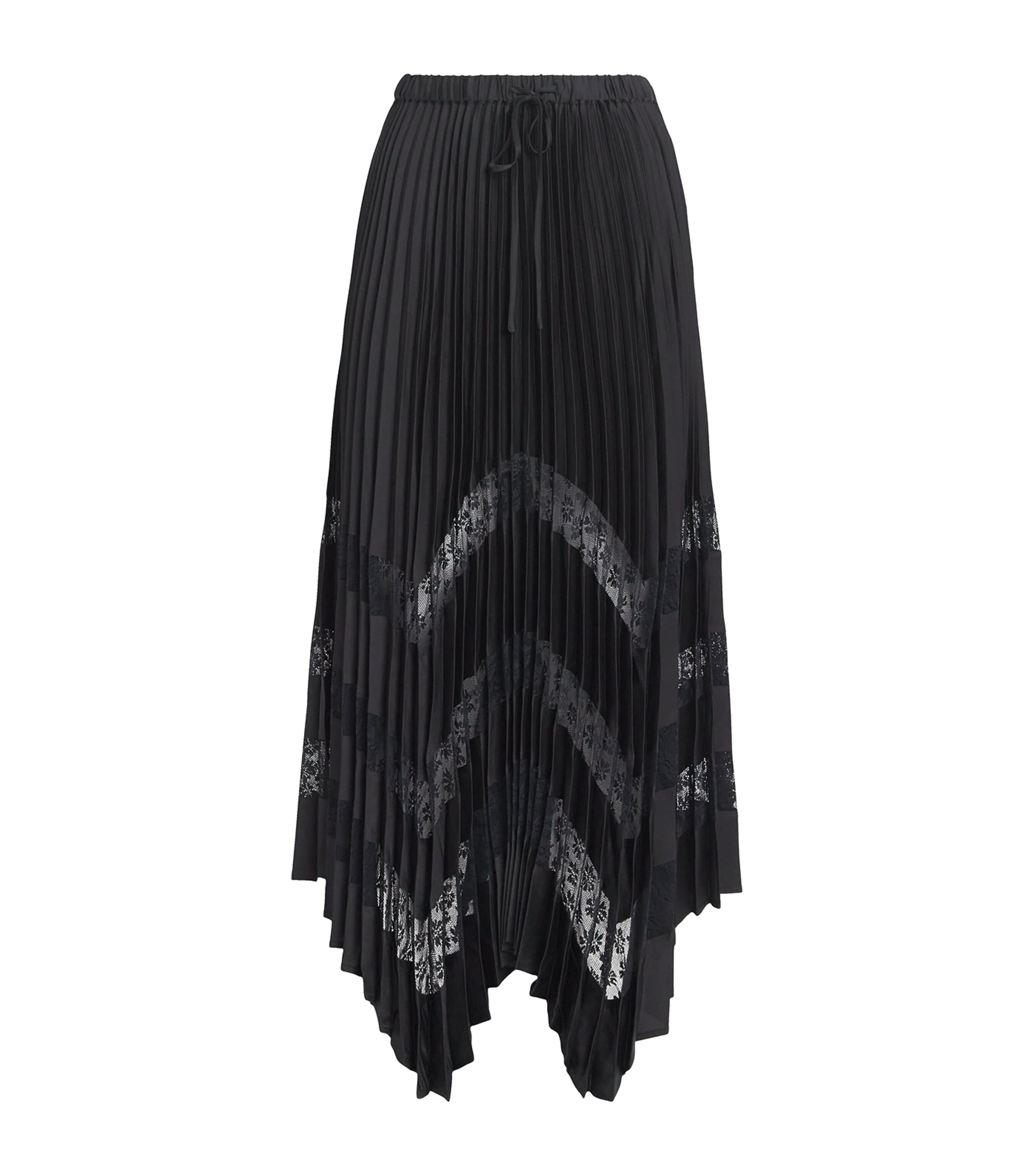 Claudie Pierlot Black Lace-Trim Pleated Maxi Skirt