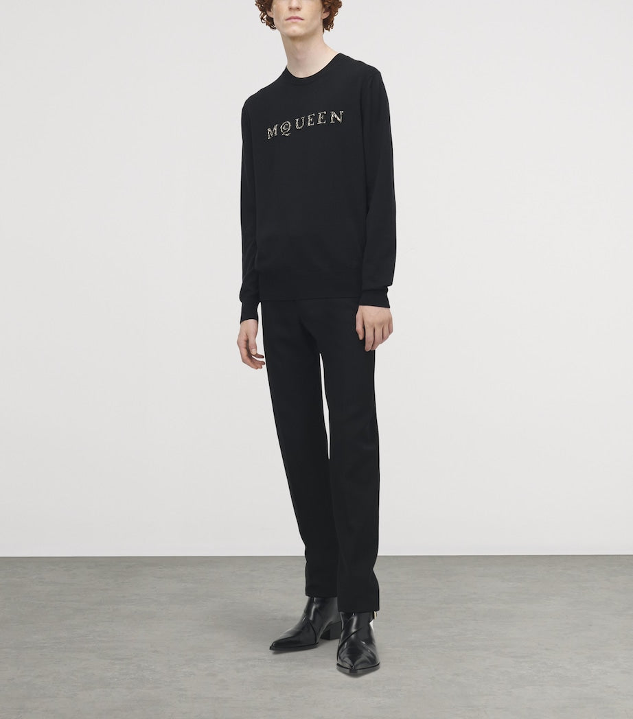 Black Wool Embellished Logo Sweater