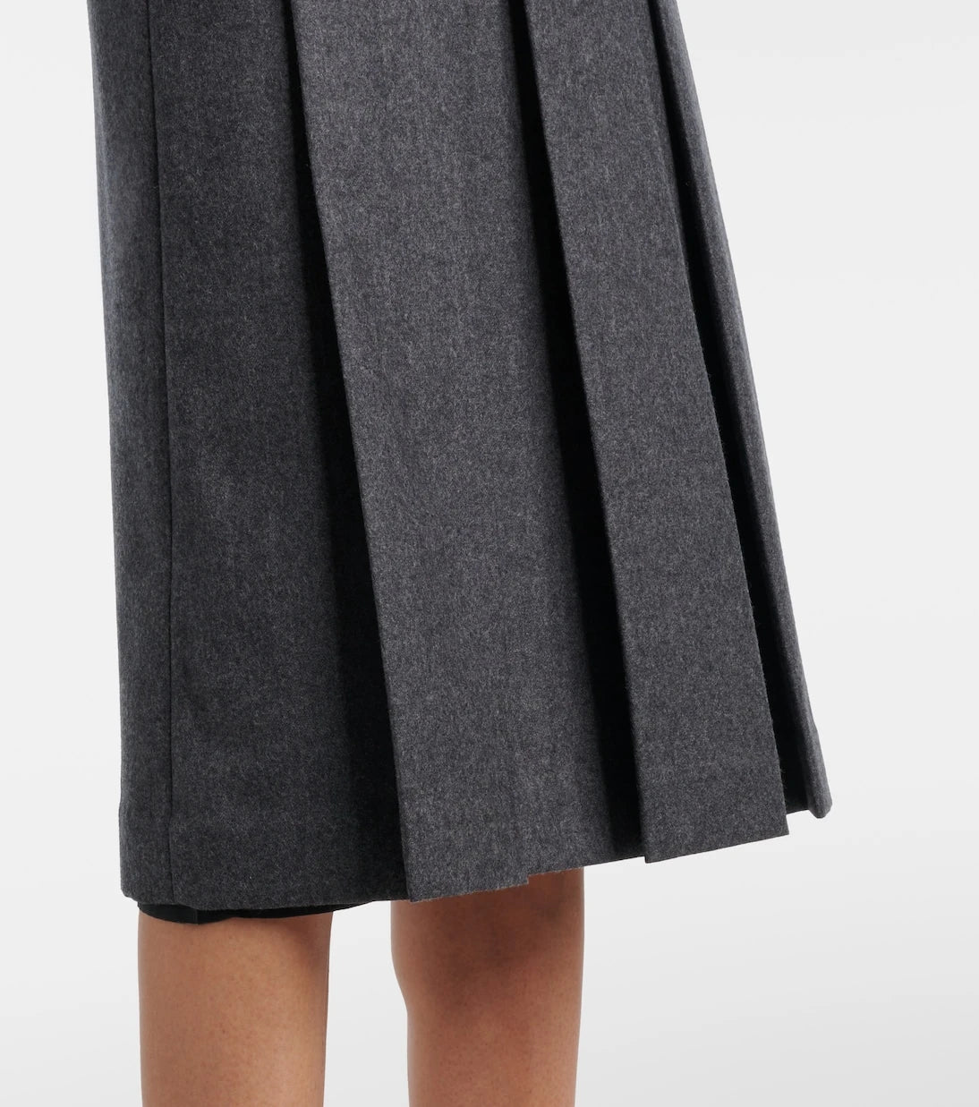 Prada - Pleated virgin wool flannel midi skirt