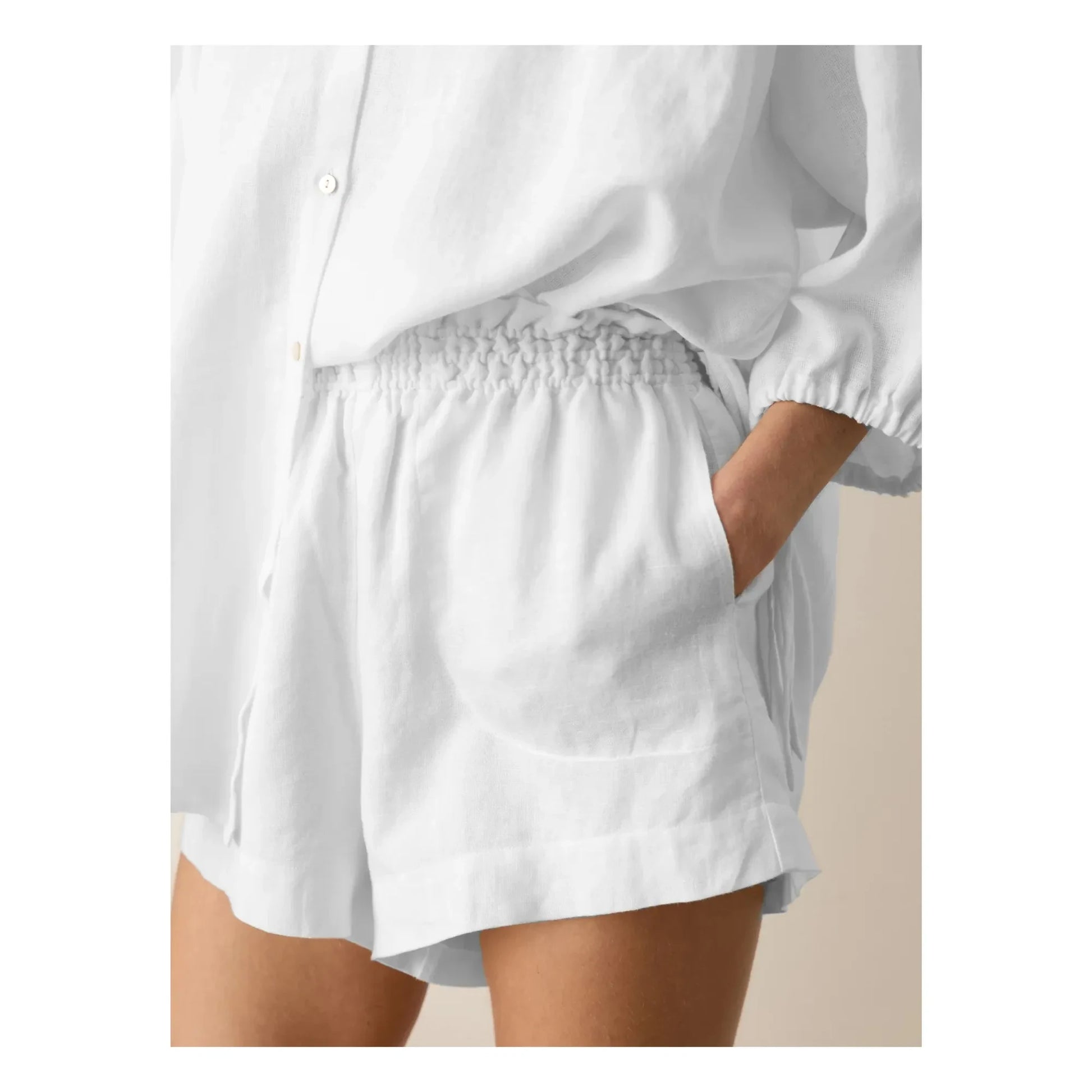 Boteh - La Ponche Linen and Cotton Shorts | Light blue